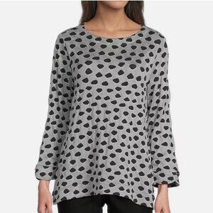 Ali Miles Tunic Top Polka Dot Contrast Pullover Tunic Size M High Low Blk Dot